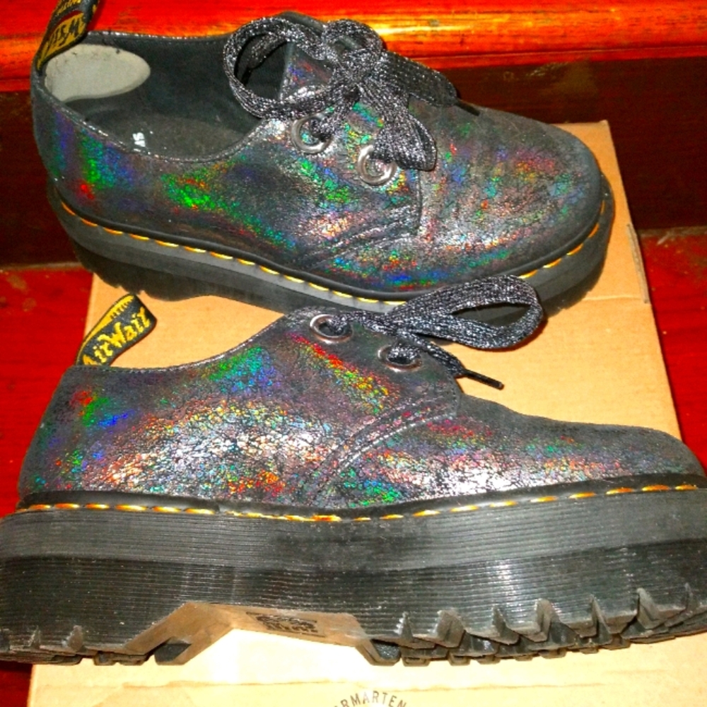 Doc Marten iridescent crackle gunmtal platform sz8